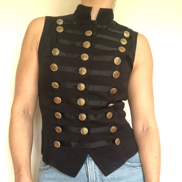 Tops - 90s Vintage black vest top with gold buttons.
